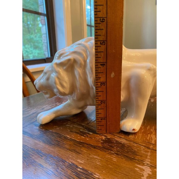 Vintage Ceramic Lion Figurine White Glossy Finish Handcrafted Decorative Piece 1 - Picture 10 of 11